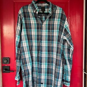F/X Fusion XLT Tall Men's Long Sleeve Button Up Shirt Blue White Black Western